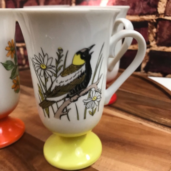 Vtg Pedestal Coffee Mugs/Cups Song Bird Porcelain - Picture 3 of 7